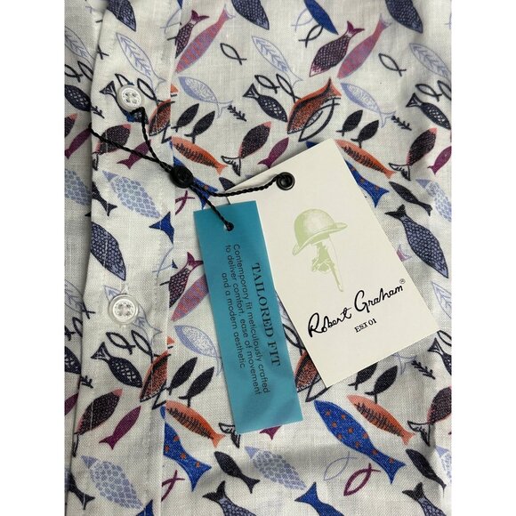 Robert Graham Mens Carpenter Fish Tailored Fit Button Front Shirt Small - Picture 4 of 5